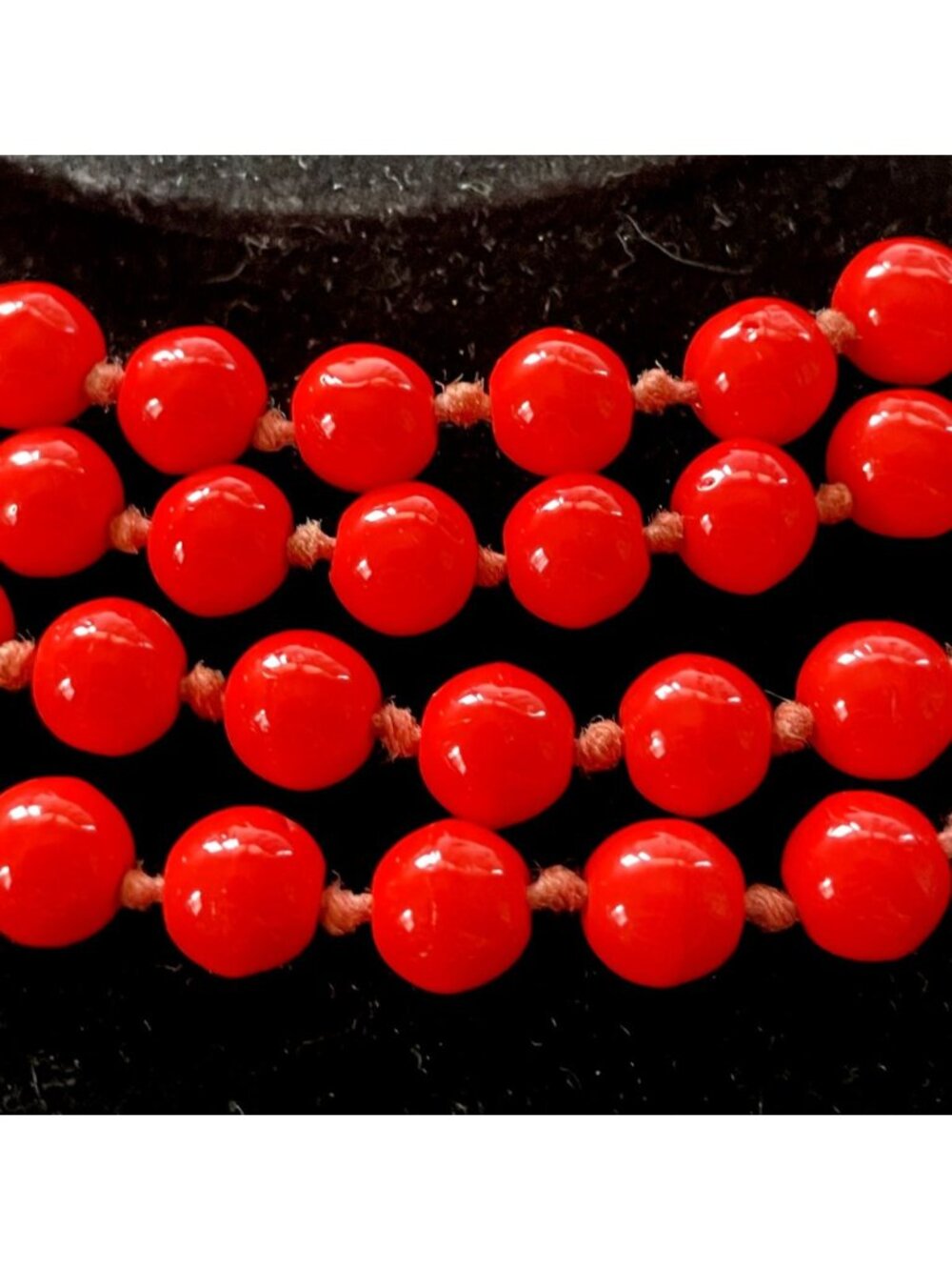 Antique 1920s Art Deco 66" Hand-Knotted Red Glass Flapper Sautoir Rope Necklace